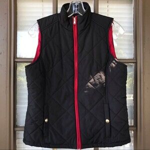 Lauren Ralph Lauren Black and Red Puffer Vest Gold Metal Accents Petite Medium